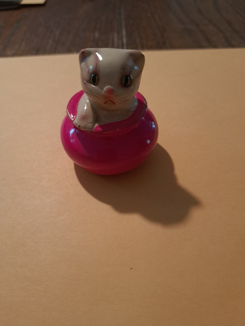 Vintage 1970s Cat Kitten in Pink Pot Miniature Collectible Figurine Sharpener